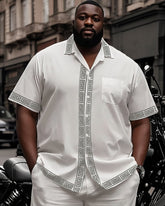Big Man's Retro Daily Casual Edge Color Block Printing Short Sleeve Shirt Shorts Suit